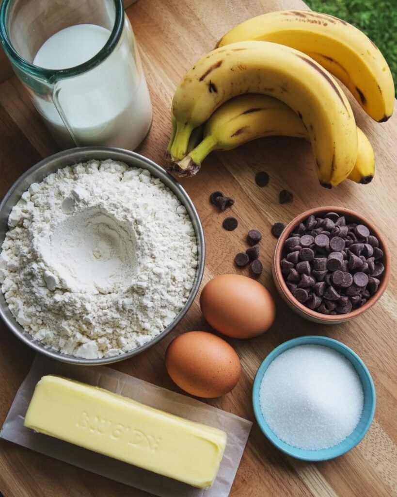 ingredients for chocolate chip banana bread recipe