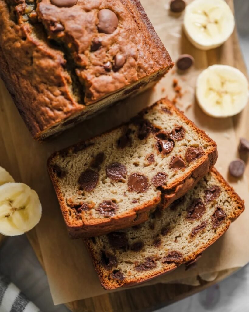 chocolate chip banana bread sliced soft and moist texture