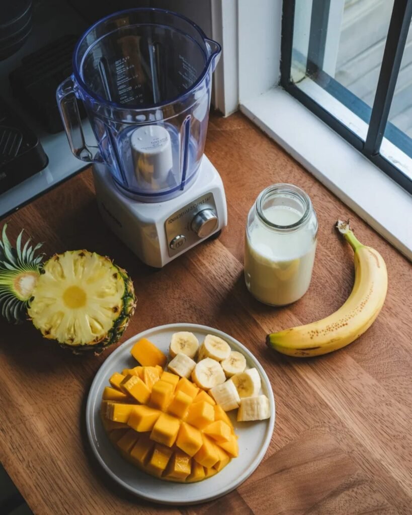 ingredients for mango pineapple smoothie recipe