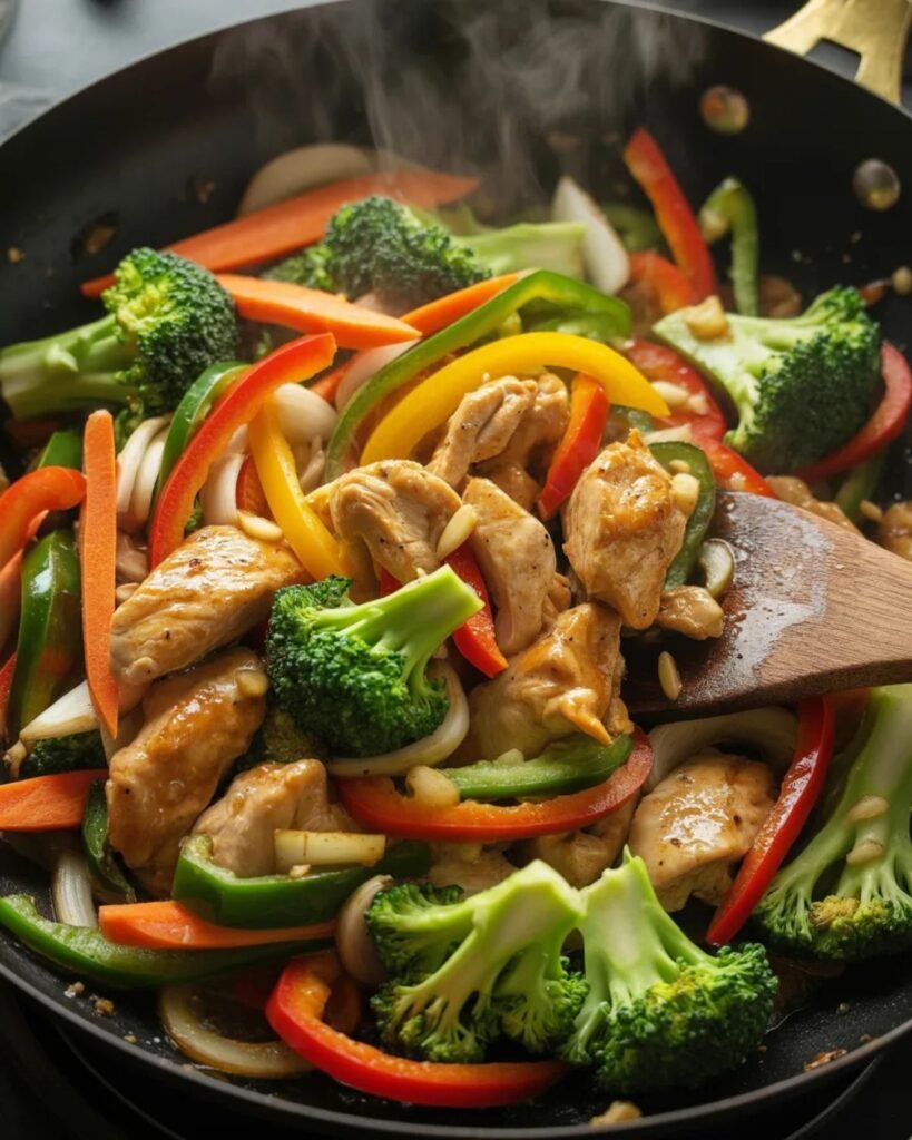 Vegetables cooking in a wok for chicken stir fry