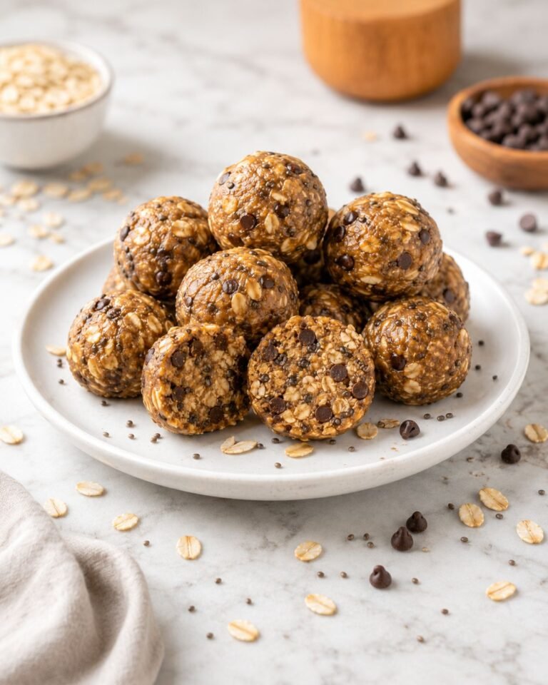 No-Bake Energy Balls made with oats, peanut butter, honey, and chocolate chips